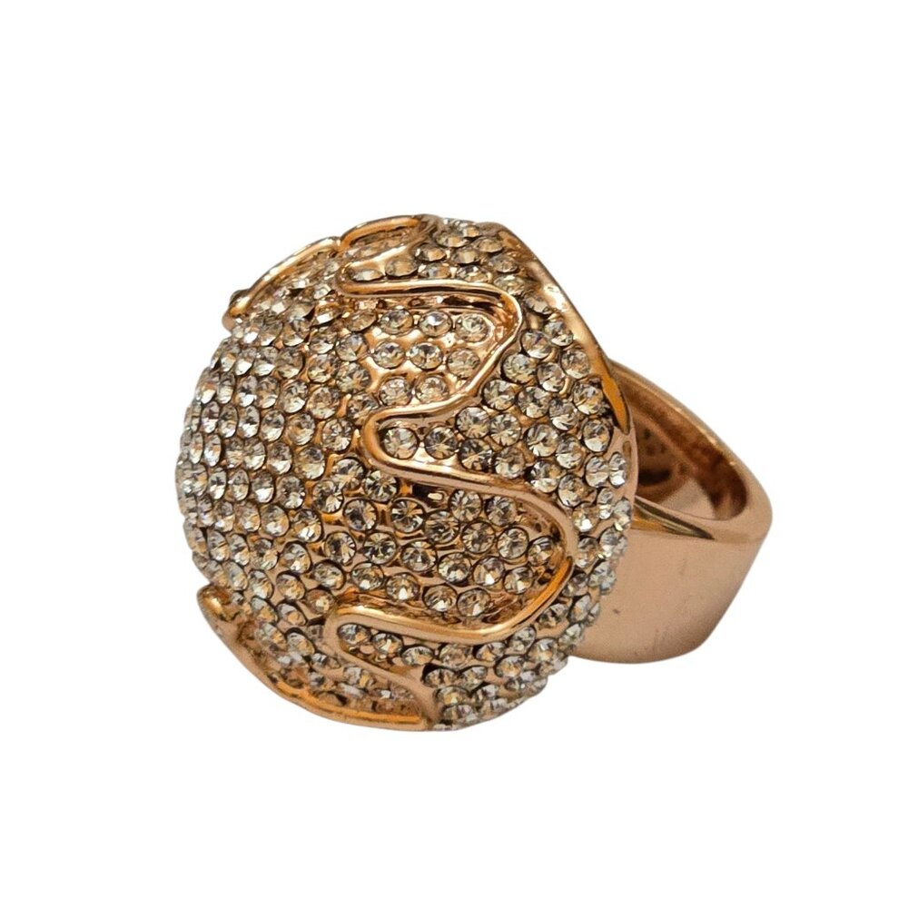 Huge Blingy Pink Gold Tone Cocktail Ring Size 8 (A9058)